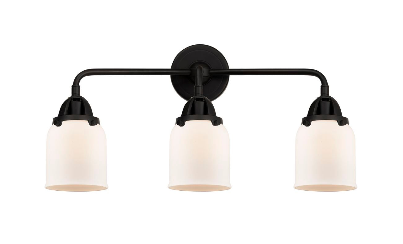 3-Light 23" Matte Black Bath Vanity Light - Matte White Cased Small Bell Glass - LED Bulbs Included