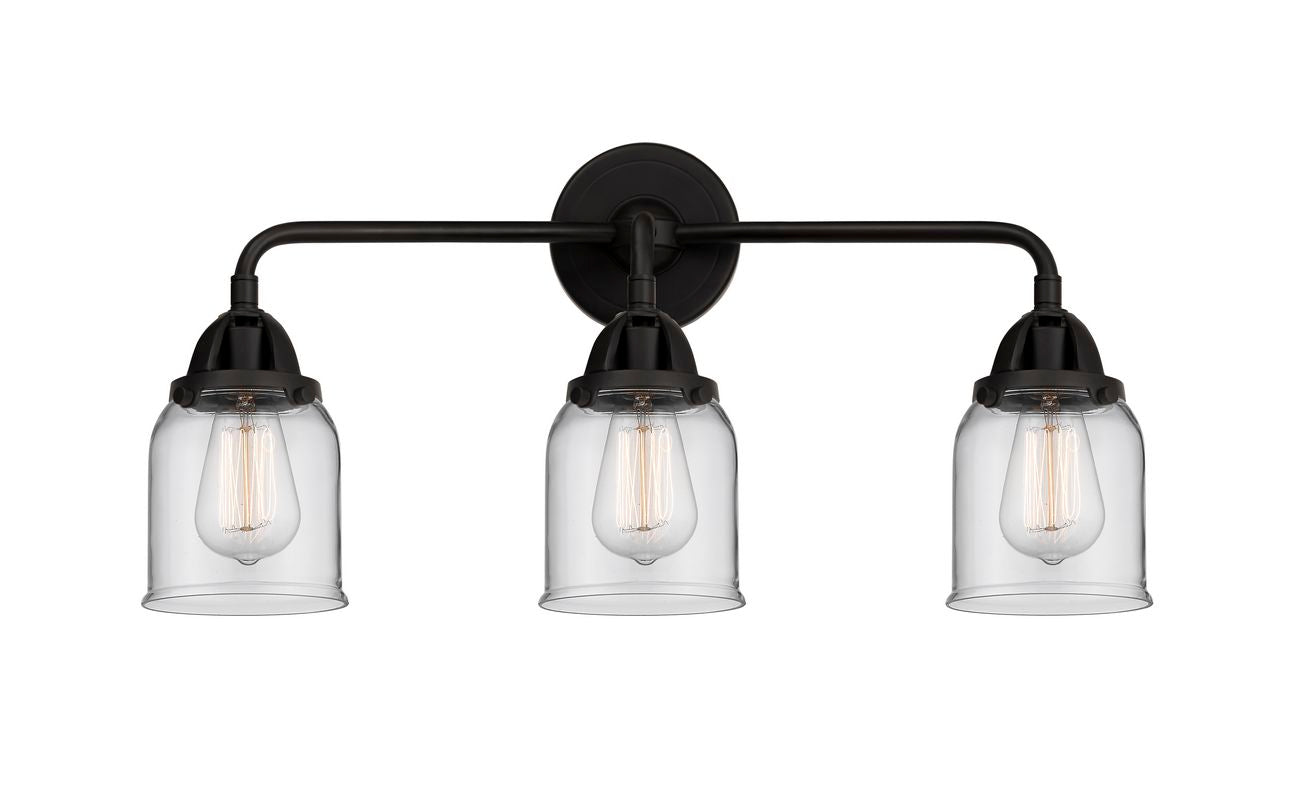 3-Light 23" Matte Black Bath Vanity Light - Clear Small Bell Glass - LED Bulbs Included