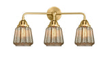 288-3W-SG-G146 3-Light 24" Satin Gold Bath Vanity Light - Mercury Plated Chatham Glass - LED Bulb - Dimmensions: 24 x 7.25 x 12.375 - Glass Up or Down: Yes