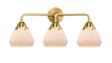 3-Light 24.75" Satin Gold Bath Vanity Light - Matte White Cased Fulton Glass - LED Bulb