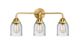 3-Light 23" Satin Gold Bath Vanity Light - Seedy Small Bell Glass - LED Bulb