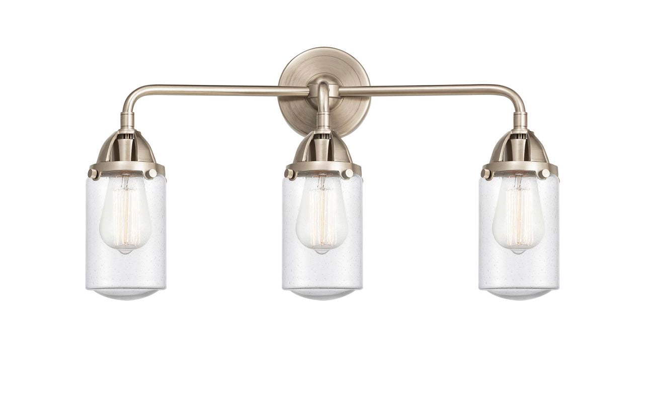288-3W-SN-G314 3-Light 22.5" Brushed Satin Nickel Bath Vanity Light - Seedy Dover Glass - LED Bulb - Dimmensions: 22.5 x 6.5 x 10.875 - Glass Up or Down: Yes