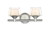 311-2W-SN-CLW 2-Light 15" Satin Nickel Bath Vanity Light - White Inner & Clear Outer Laguna Glass Glass - LED Bulb - Dimmensions: 15 x 7.5 x 7.25 - Glass Up or Down: Yes
