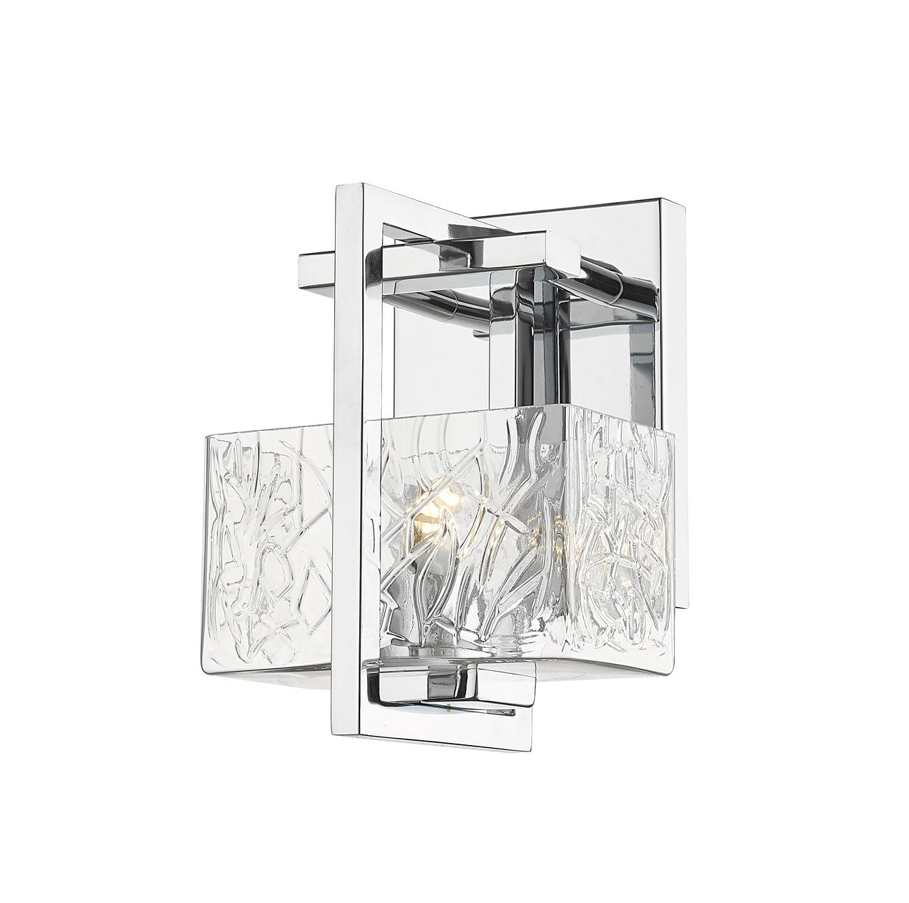 312-1W-PC-CL 1-Light 5.25" Polished Chrome Bath Vanity Light - Clear Striate Glass Glass - LED Bulb - Dimmensions: 5.25 x 5.5 x 8 - Glass Up or Down: No