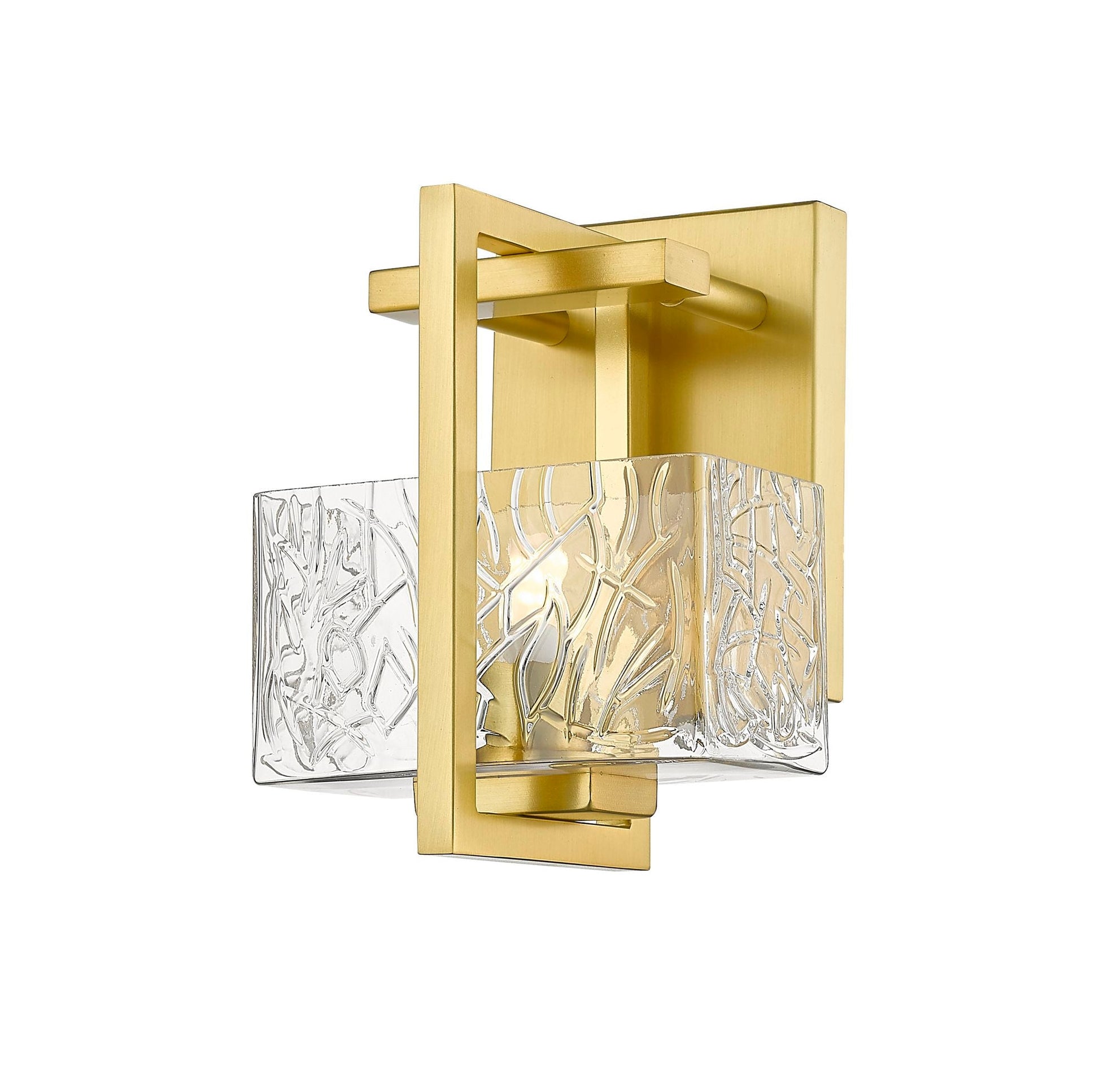 312-1W-SG-CL 1-Light 5.25" Satin Gold Bath Vanity Light - Clear Striate Glass Glass - LED Bulb - Dimmensions: 5.25 x 5.5 x 8 - Glass Up or Down: No