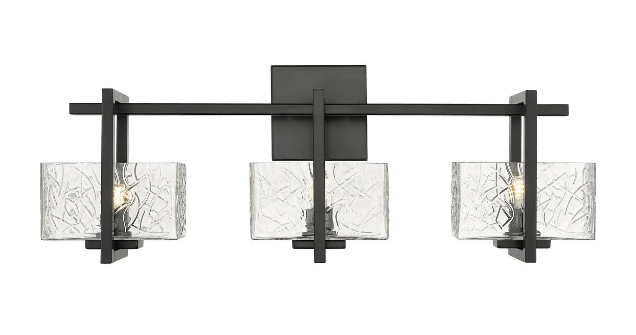 3-Light 24" Striate Bath Vanity Light - Square-Rectangle Clear Glass - Choice of Finish And Incandesent Or LED Bulbs