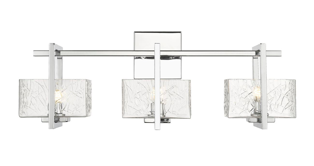 312-3W-PC-CL 3-Light 24" Polished Chrome Bath Vanity Light - Clear Striate Glass Glass - LED Bulb - Dimmensions: 24 x 5.5 x 9 - Glass Up or Down: No