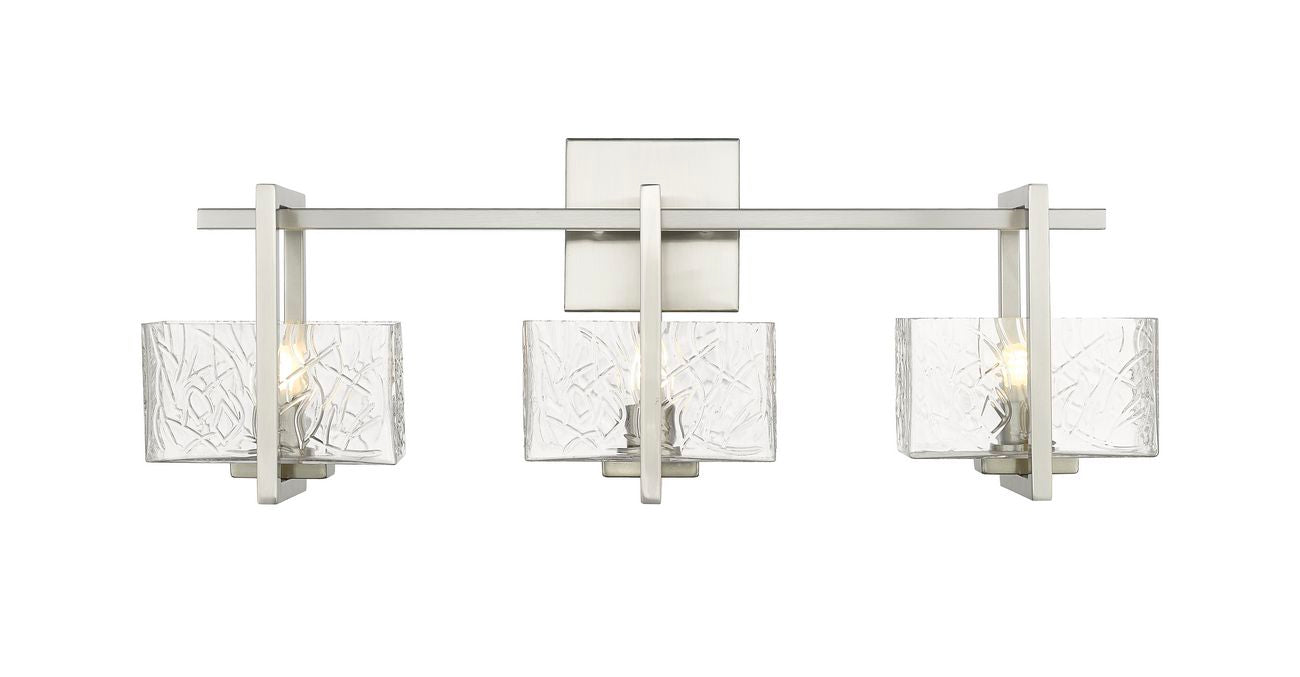312-3W-SN-CL 3-Light 24" Satin Nickel Bath Vanity Light - Clear Striate Glass Glass - LED Bulb - Dimmensions: 24 x 5.5 x 9 - Glass Up or Down: No