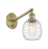 1-Light 6" Antique Brass Sconce - Deco Swirl Belfast Glass - LED Bulb Included