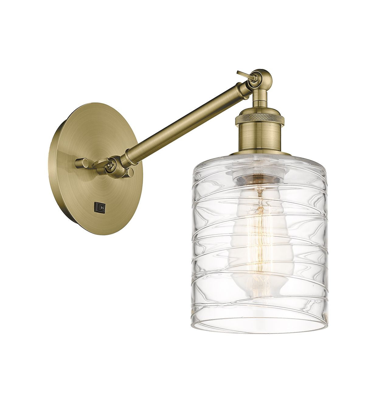 1-Light 5.3" Cobbleskill Sconce - Drum Deco Swirl Glass - Choice of Finish And Incandesent Or LED Bulbs