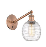 1-Light 6" Antique Copper Sconce - Deco Swirl Belfast Glass - LED Bulb Included