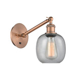 317-1W-AC-G104 1-Light 6" Antique Copper Sconce - Seedy Belfast Glass - LED Bulb - Dimmensions: 6 x 13 x 12.75 - Glass Up or Down: Yes