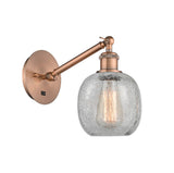 317-1W-AC-G105 1-Light 6" Antique Copper Sconce - Clear Crackle Belfast Glass - LED Bulb - Dimmensions: 6 x 13 x 12.75 - Glass Up or Down: Yes