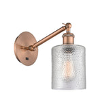 317-1W-AC-G112 1-Light 5.3" Antique Copper Sconce - Clear Cobbleskill Glass - LED Bulb - Dimmensions: 5.3 x 12.5 x 12.75 - Glass Up or Down: Yes