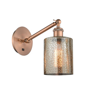 1-Light 5.3" Antique Brass Sconce - Mercury Cobbleskill Glass LED - w/Switch