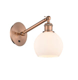 317-1W-AC-G121-6 1-Light 6" Antique Copper Sconce - Cased Matte White Athens Glass - LED Bulb - Dimmensions: 6 x 13 x 11.875 - Glass Up or Down: Yes