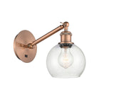 317-1W-AC-G124-6 1-Light 6" Antique Copper Sconce - Seedy Athens Glass - LED Bulb - Dimmensions: 6 x 13 x 11.875 - Glass Up or Down: Yes