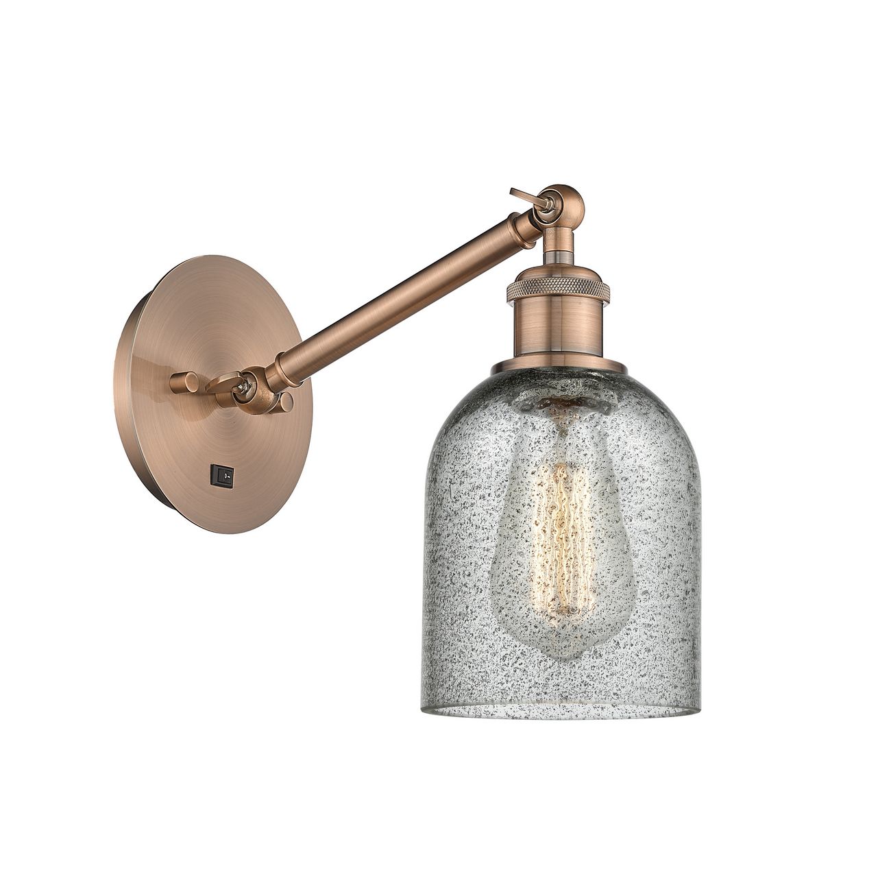 317-1W-AC-G257 1-Light 5.3" Antique Copper Sconce - Charcoal Caledonia Glass - LED Bulb - Dimmensions: 5.3 x 12.5 x 12.75 - Glass Up or Down: Yes