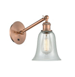 317-1W-AC-G2812 1-Light 6.25" Antique Copper Sconce - Fishnet Hanover Glass - LED Bulb - Dimmensions: 6.25 x 13.125 x 14.75 - Glass Up or Down: Yes