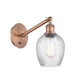 317-1W-AC-G292 1-Light 5.3" Antique Copper Sconce - Clear Spiral Fluted Salina Glass - LED Bulb - Dimmensions: 5.3 x 12.5 x 12.75 - Glass Up or Down: Yes
