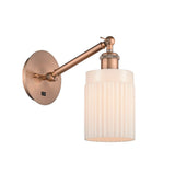 317-1W-AC-G341 1-Light 5.3" Antique Copper Sconce - Matte White Hadley Glass - LED Bulb - Dimmensions: 5.3 x 12.25 x 12.75 - Glass Up or Down: Yes