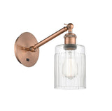 317-1W-AC-G342 1-Light 5.3" Antique Copper Sconce - Clear Hadley Glass - LED Bulb - Dimmensions: 5.3 x 12.25 x 12.75 - Glass Up or Down: Yes