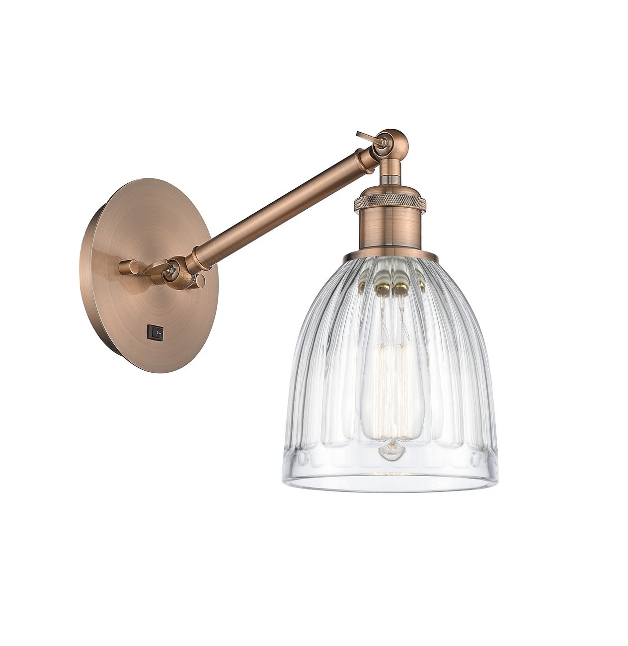 317-1W-AC-G442 1-Light 5.75" Antique Copper Sconce - Clear Brookfield Glass - LED Bulb - Dimmensions: 5.75 x 12.875 x 12.75 - Glass Up or Down: Yes