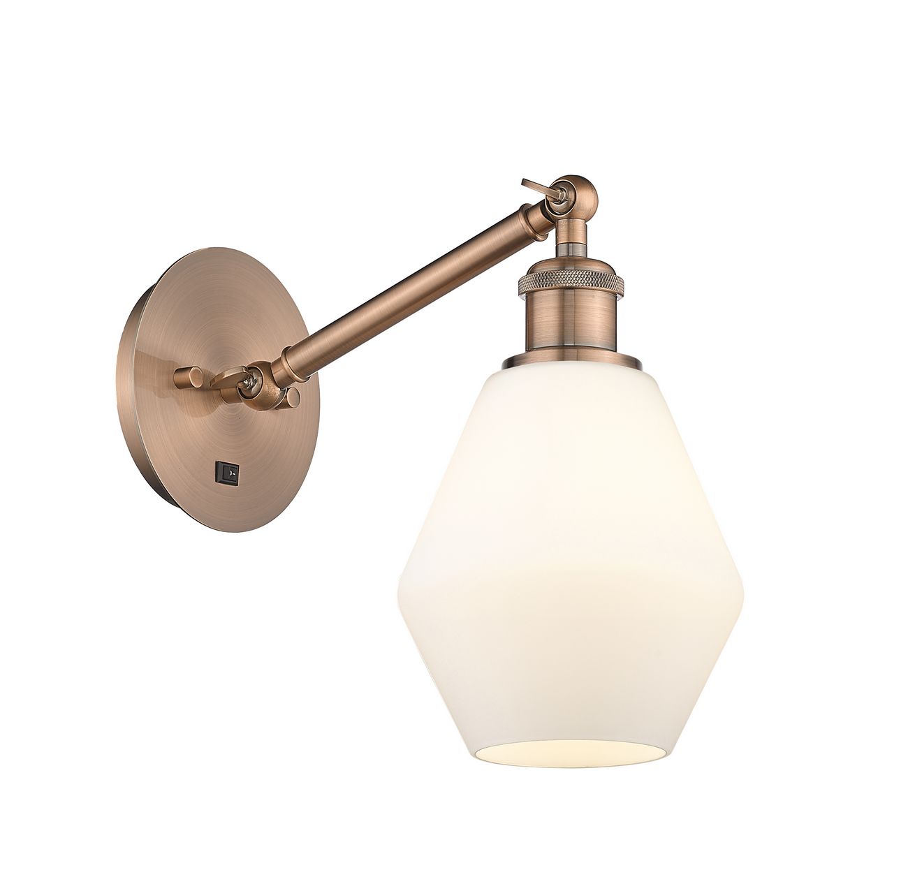 317-1W-AC-G651-6 1-Light 6" Antique Copper Sconce - Cased Matte White Cindyrella 6" Glass - LED Bulb - Dimmensions: 6 x 12.875 x 11.375 - Glass Up or Down: Yes