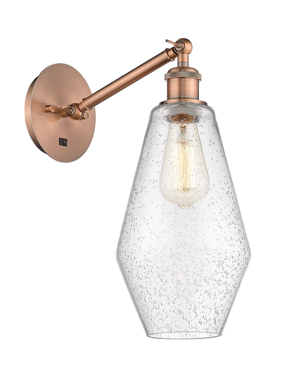 317-1W-AC-G654-7 1-Light 7" Antique Copper Sconce - Seedy Cindyrella 7" Glass - LED Bulb - Dimmensions: 7 x 13.25 x 16 - Glass Up or Down: Yes