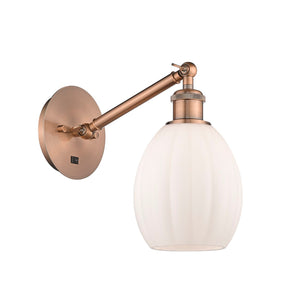 1-Light 6" Antique Brass Sconce - Matte White Eaton Glass LED - w/Switch