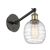 1-Light 6" Black Antique Brass Sconce - Deco Swirl Belfast Glass - LED Bulb Included