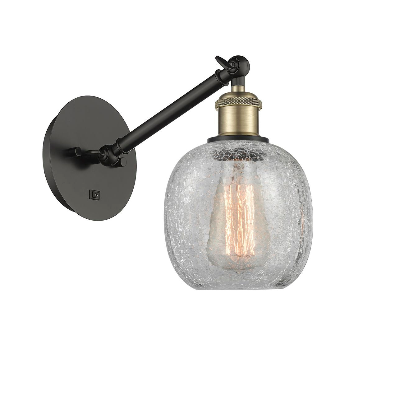 317-1W-BAB-G105 1-Light 6" Black Antique Brass Sconce - Clear Crackle Belfast Glass - LED Bulb - Dimmensions: 6 x 13 x 12.75 - Glass Up or Down: Yes