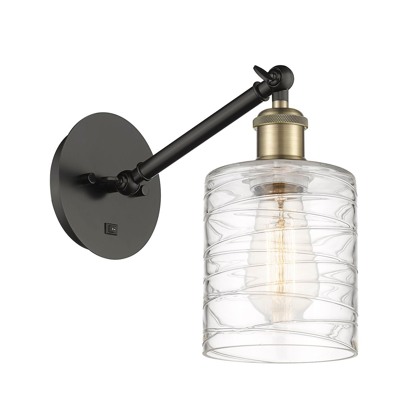 317-1W-BAB-G1113 1-Light 5.3" Black Antique Brass Sconce - Deco Swirl Cobbleskill Glass - LED Bulb - Dimmensions: 5.3 x 12.5 x 12.75 - Glass Up or Down: Yes