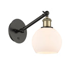 317-1W-BAB-G121-6 1-Light 6" Black Antique Brass Sconce - Cased Matte White Athens Glass - LED Bulb - Dimmensions: 6 x 13 x 11.875 - Glass Up or Down: Yes