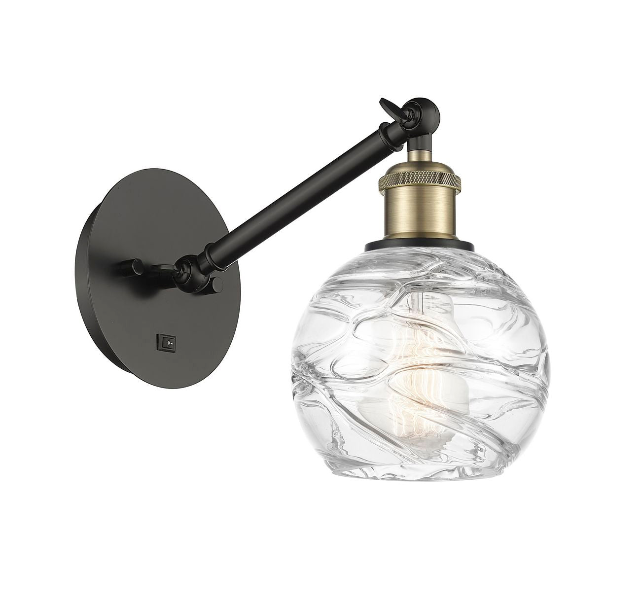 317-1W-BAB-G1213-6 1-Light 6" Black Antique Brass Sconce - Clear Athens Deco Swirl 8" Glass - LED Bulb - Dimmensions: 6 x 13 x 11.75 - Glass Up or Down: Yes