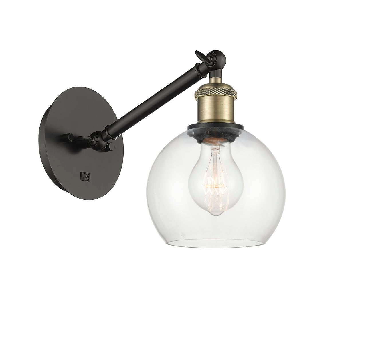 317-1W-BAB-G122-6 1-Light 6" Black Antique Brass Sconce - Clear Athens Glass - LED Bulb - Dimmensions: 6 x 13 x 11.875 - Glass Up or Down: Yes