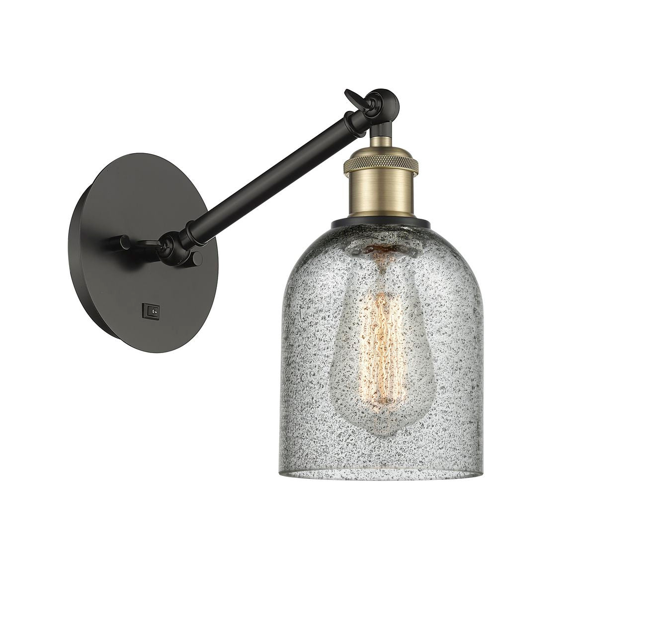 317-1W-BAB-G257 1-Light 5.3" Black Antique Brass Sconce - Charcoal Caledonia Glass - LED Bulb - Dimmensions: 5.3 x 12.5 x 12.75 - Glass Up or Down: Yes