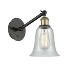 317-1W-BAB-G2812 1-Light 6.25" Black Antique Brass Sconce - Fishnet Hanover Glass - LED Bulb - Dimmensions: 6.25 x 13.125 x 14.75 - Glass Up or Down: Yes