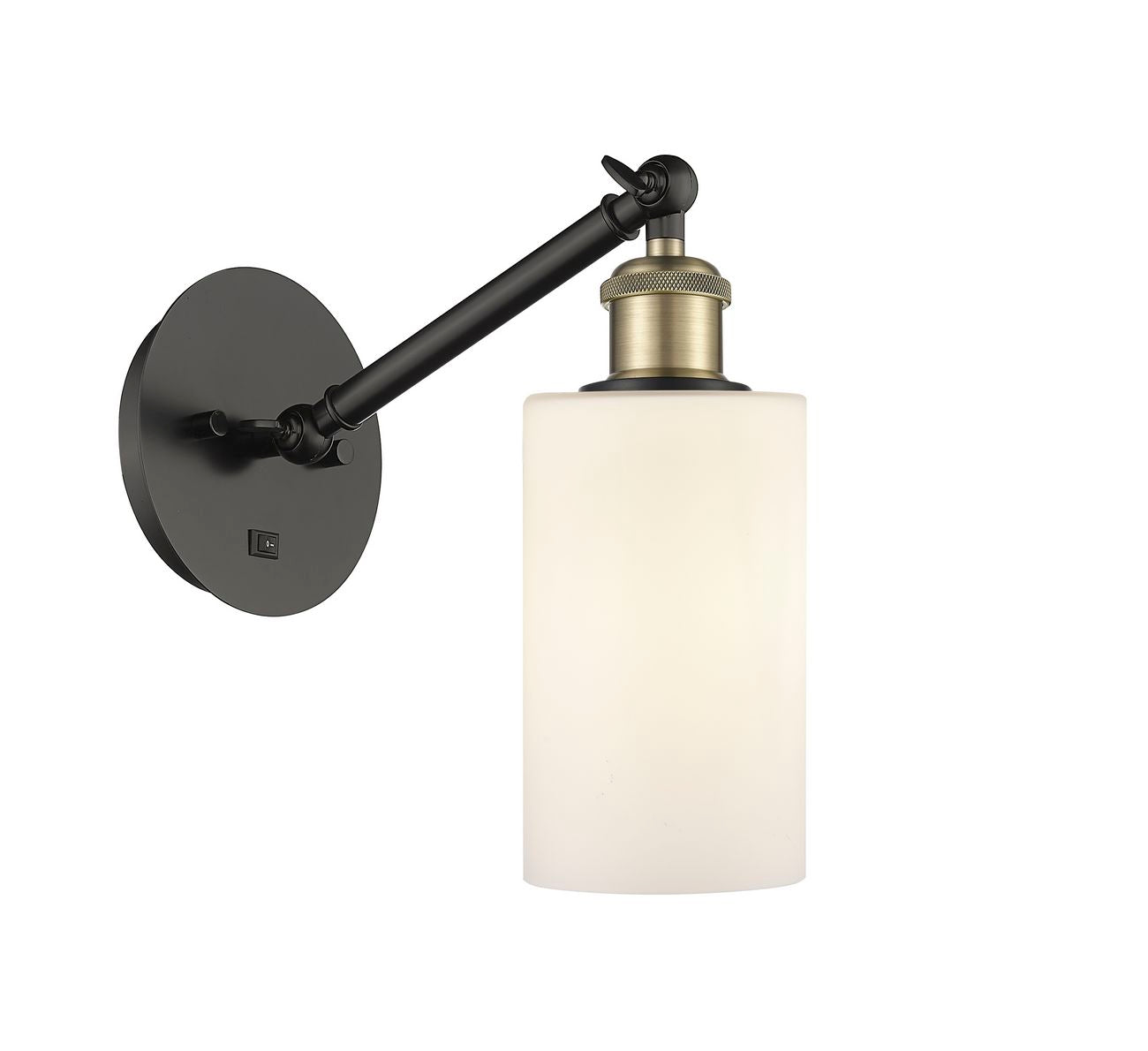 317-1W-BAB-G801 1-Light 5.3" Black Antique Brass Sconce - Matte White Clymer Glass - LED Bulb - Dimmensions: 5.3 x 11.9375 x 12.625 - Glass Up or Down: Yes