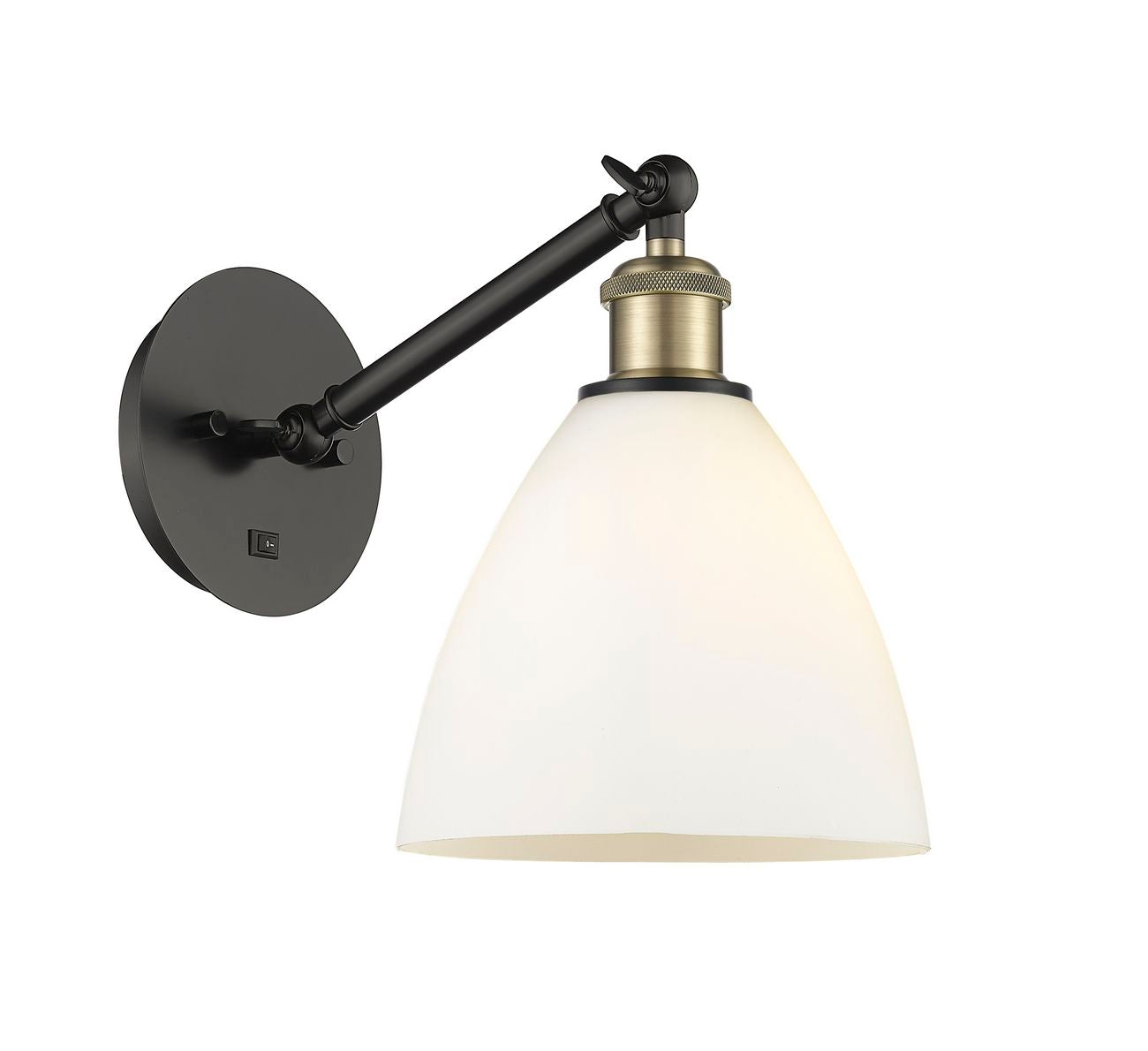 317-1W-BAB-GBD-751 1-Light 8" Black Antique Brass Sconce - Matte White Ballston Dome Glass - LED Bulb - Dimmensions: 8 x 13.75 x 13.25 - Glass Up or Down: Yes