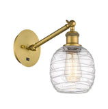 1-Light 6" Brushed Brass Sconce - Deco Swirl Belfast Glass - LED Bulb Included