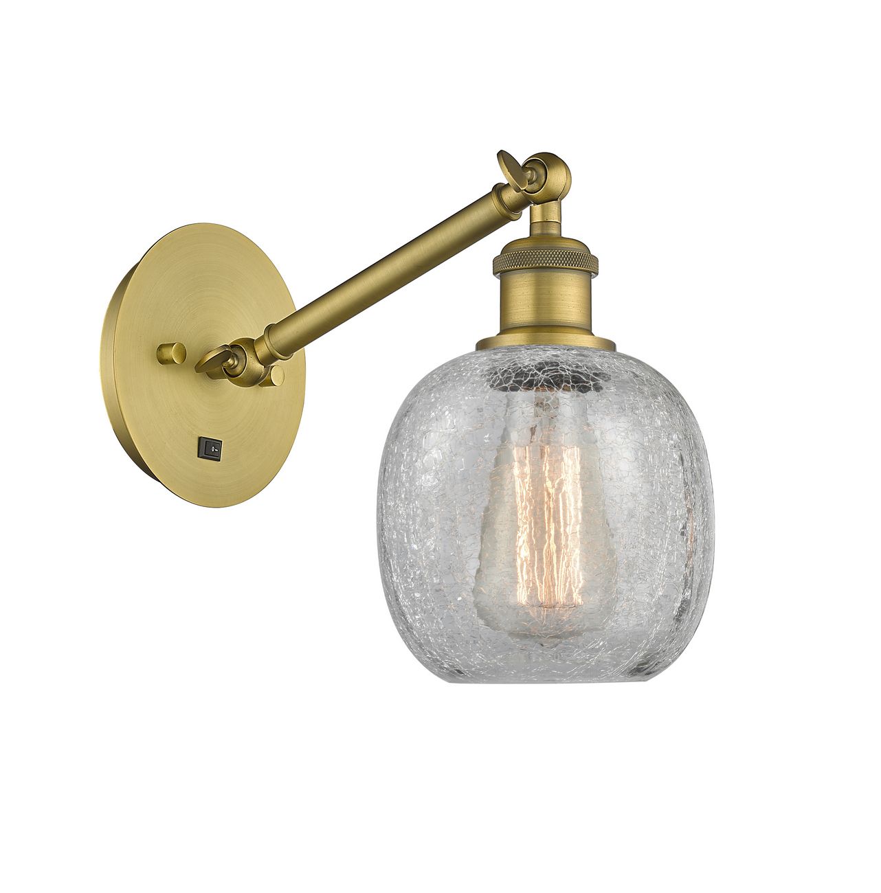 317-1W-BB-G105 1-Light 6" Brushed Brass Sconce - Clear Crackle Belfast Glass - LED Bulb - Dimmensions: 6 x 13 x 12.75 - Glass Up or Down: Yes