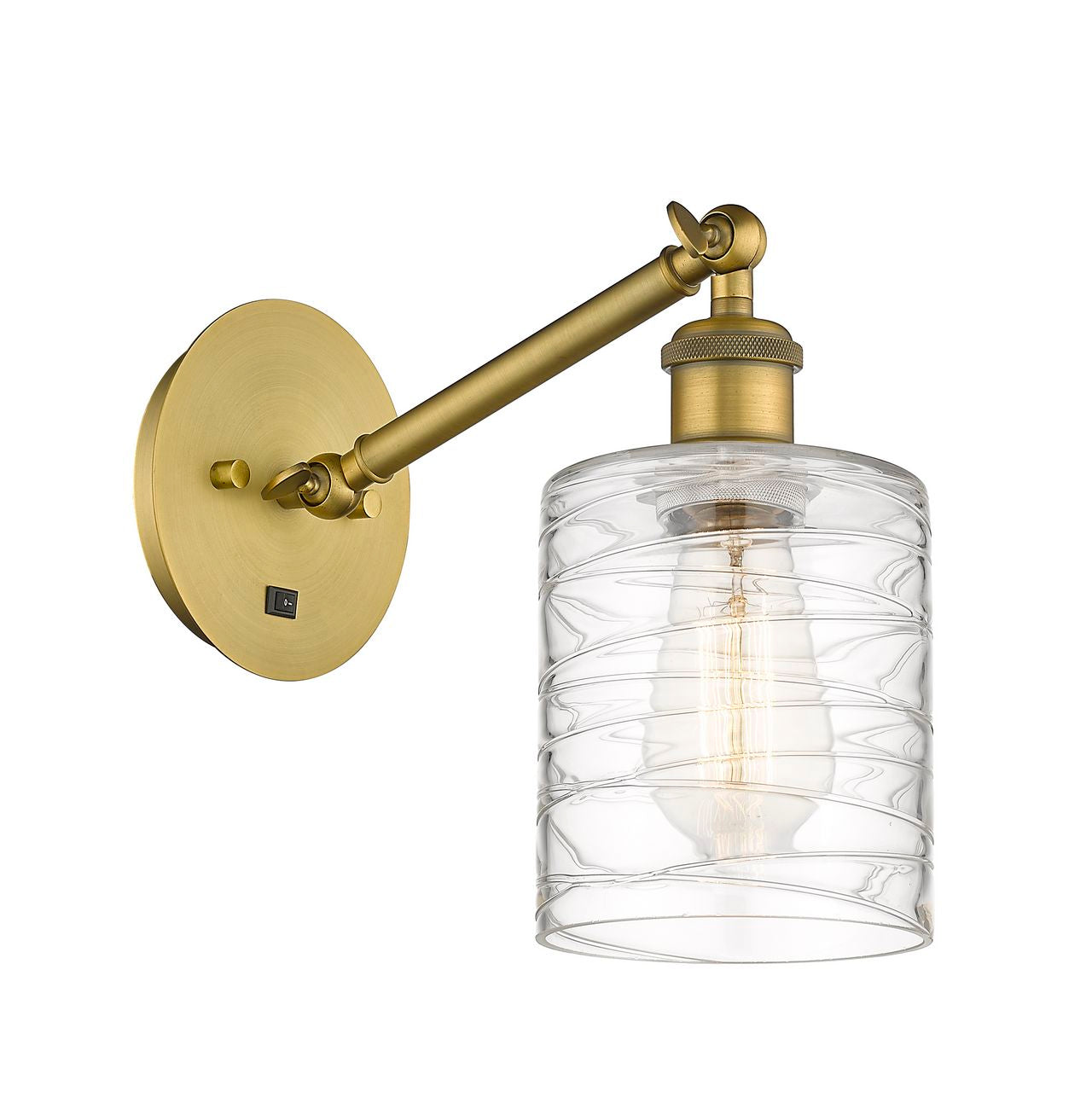 317-1W-BB-G1113 1-Light 5.3" Brushed Brass Sconce - Deco Swirl Cobbleskill Glass - LED Bulb - Dimmensions: 5.3 x 12.5 x 12.75 - Glass Up or Down: Yes