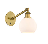 317-1W-BB-G121-6 1-Light 6" Brushed Brass Sconce - Cased Matte White Athens Glass - LED Bulb - Dimmensions: 6 x 13 x 11.875 - Glass Up or Down: Yes