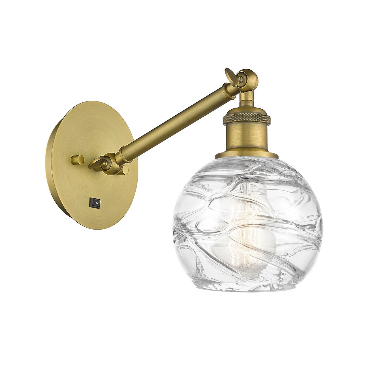 317-1W-BB-G1213-6 1-Light 6" Brushed Brass Sconce - Clear Athens Deco Swirl 8" Glass - LED Bulb - Dimmensions: 6 x 13 x 11.75 - Glass Up or Down: Yes