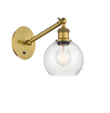 317-1W-BB-G124-6 1-Light 6" Brushed Brass Sconce - Seedy Athens Glass - LED Bulb - Dimmensions: 6 x 13 x 11.875 - Glass Up or Down: Yes