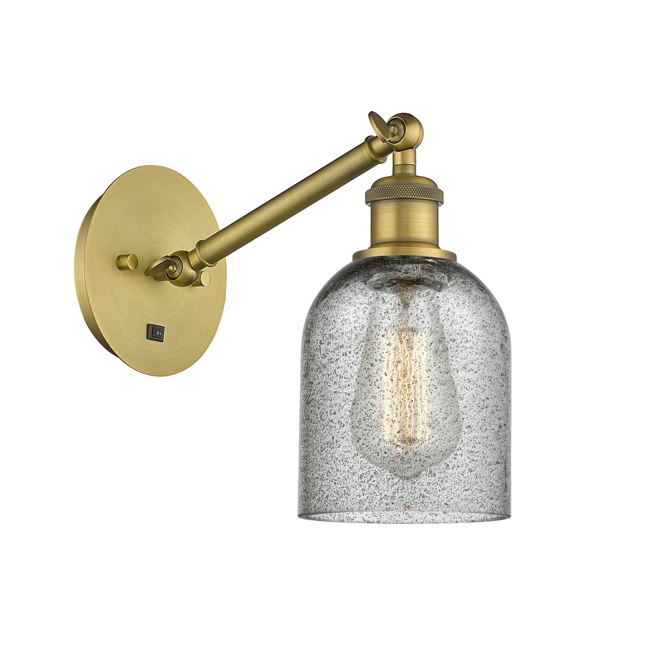 317-1W-BB-G257 1-Light 5.3" Brushed Brass Sconce - Charcoal Caledonia Glass - LED Bulb - Dimmensions: 5.3 x 12.5 x 12.75 - Glass Up or Down: Yes