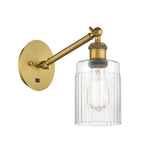 317-1W-BB-G342 1-Light 5.3" Brushed Brass Sconce - Clear Hadley Glass - LED Bulb - Dimmensions: 5.3 x 12.25 x 12.75 - Glass Up or Down: Yes
