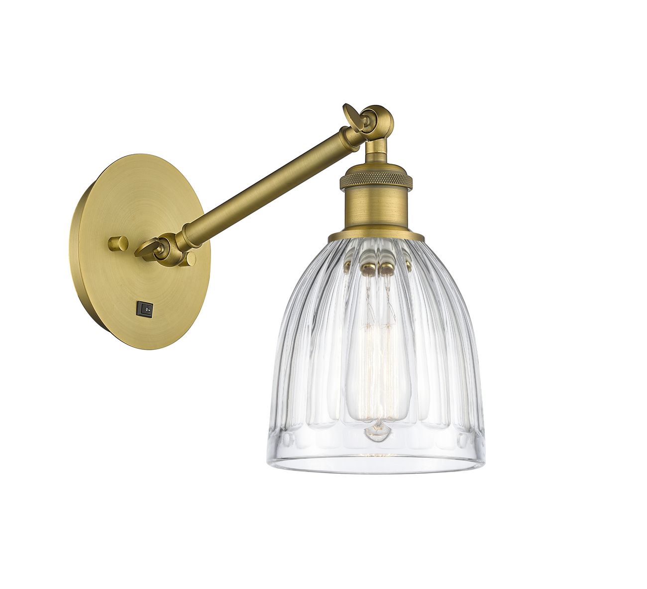 317-1W-BB-G442 1-Light 5.75" Brushed Brass Sconce - Clear Brookfield Glass - LED Bulb - Dimmensions: 5.75 x 12.875 x 12.75 - Glass Up or Down: Yes