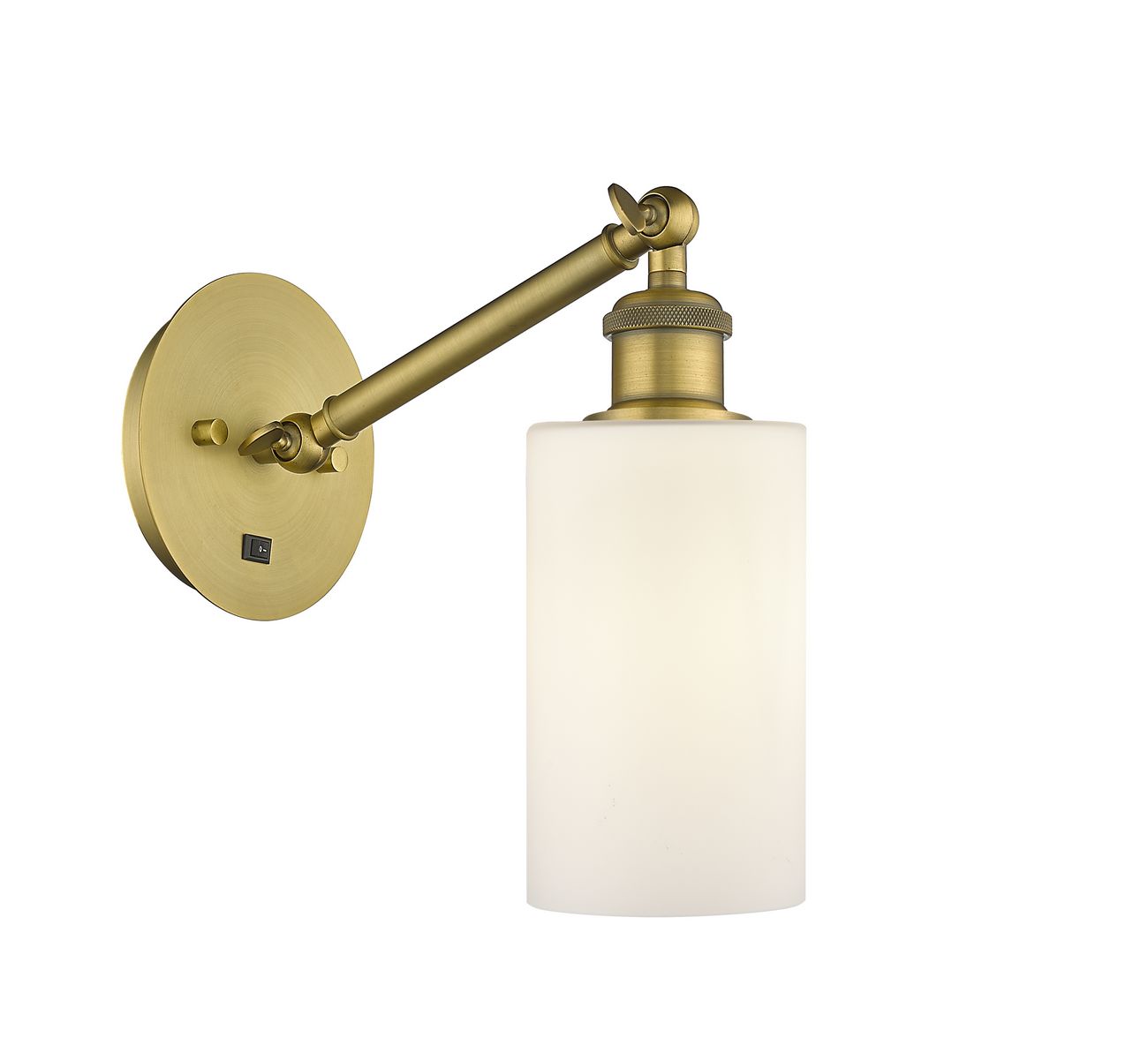 317-1W-BB-G801 1-Light 5.3" Brushed Brass Sconce - Matte White Clymer Glass - LED Bulb - Dimmensions: 5.3 x 11.9375 x 12.625 - Glass Up or Down: Yes